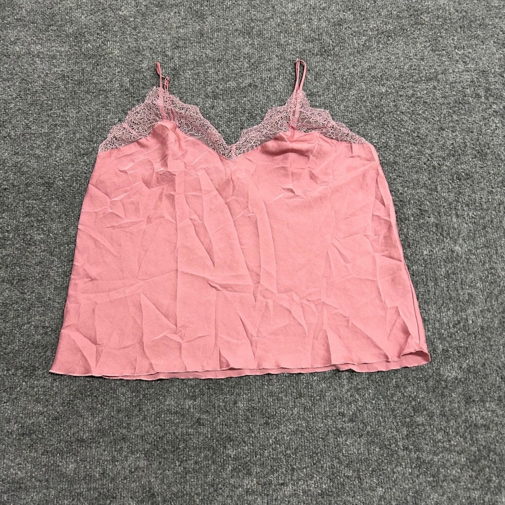 Victoria's Secret Camisole Womens Size Large Pink Lace Trim Satin Sleep Top